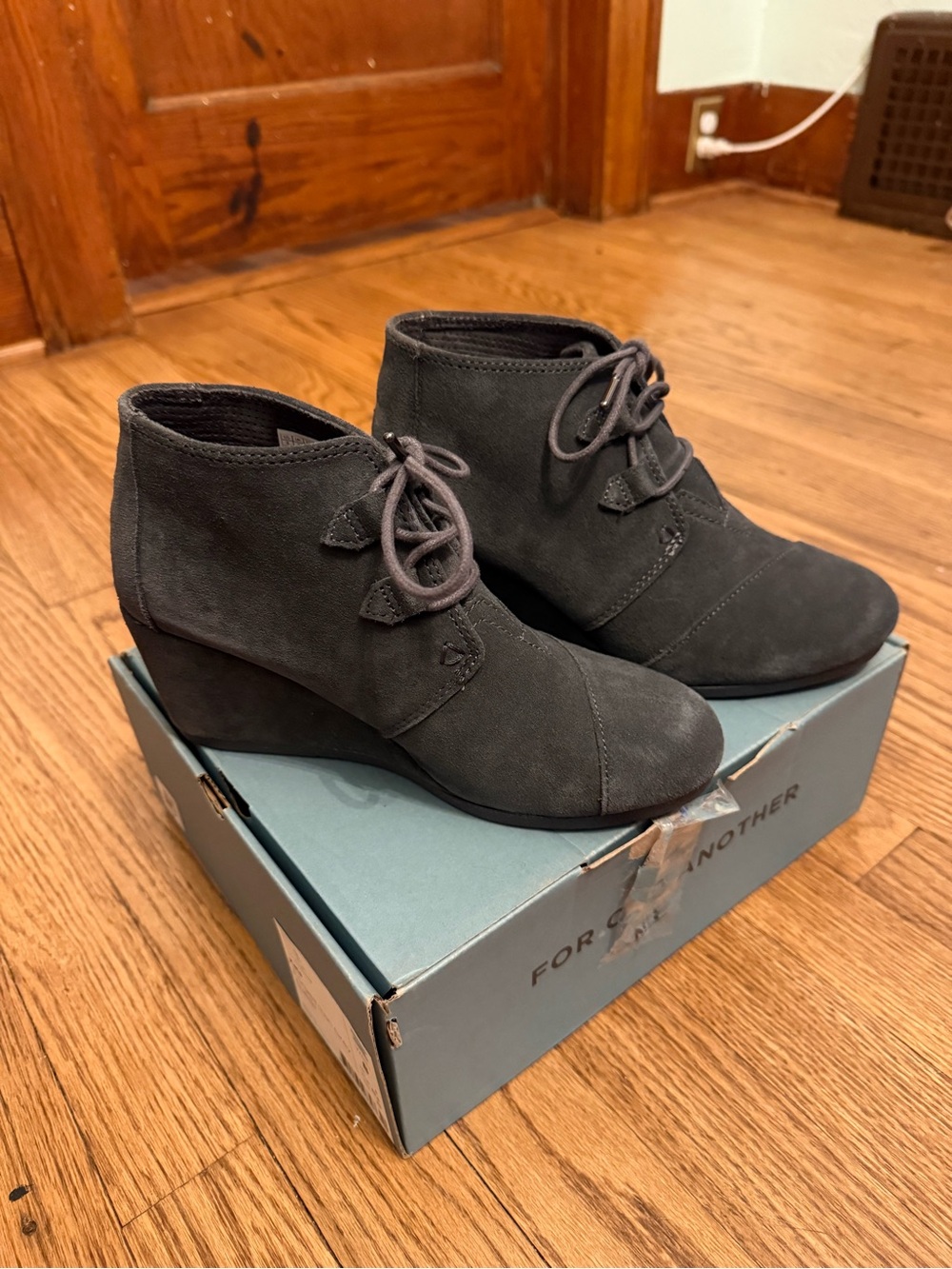 Toms Charcoal Lace-Up Wedge Ankle Booties
